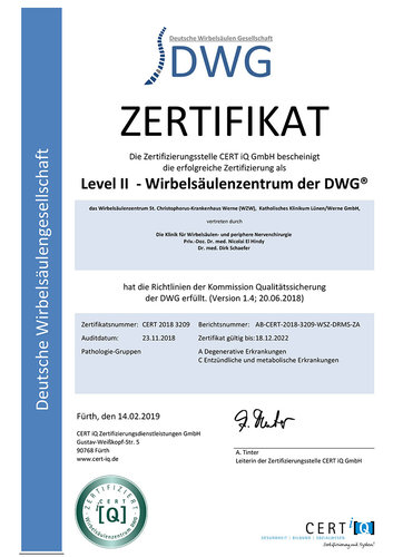 "Zertifikat Wirbelsäulenzentrum der DWG"