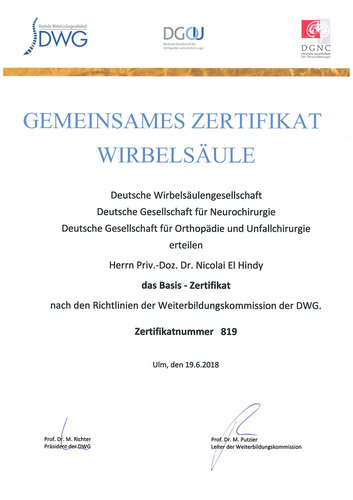 "Basis-Zertifikat der Deutschen Wirbelsäulenchirurgie"